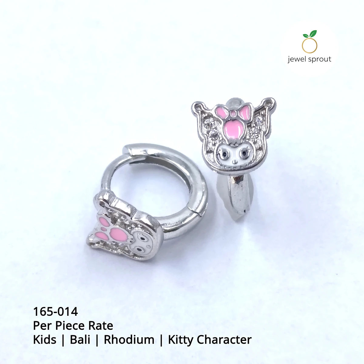 Cute Rhodium Baby Enamel Bali Kitty Character Earrings