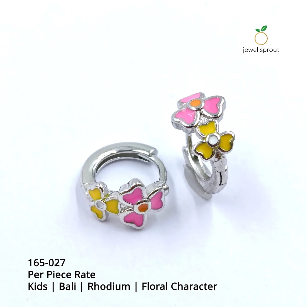 Kids' Rhodium Floral Character Baby Enamel Bali Earrings