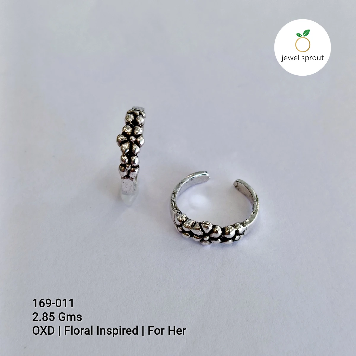 Floral Inspired Oxidized Casting Toe Rings for Her