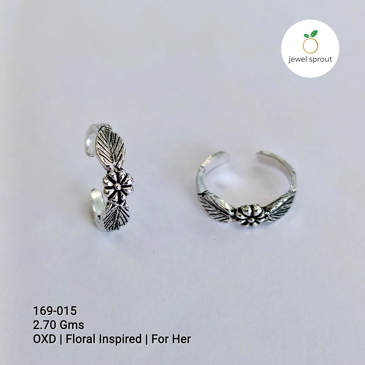 Floral Inspired Oxidized Casting Toe Rings for Her