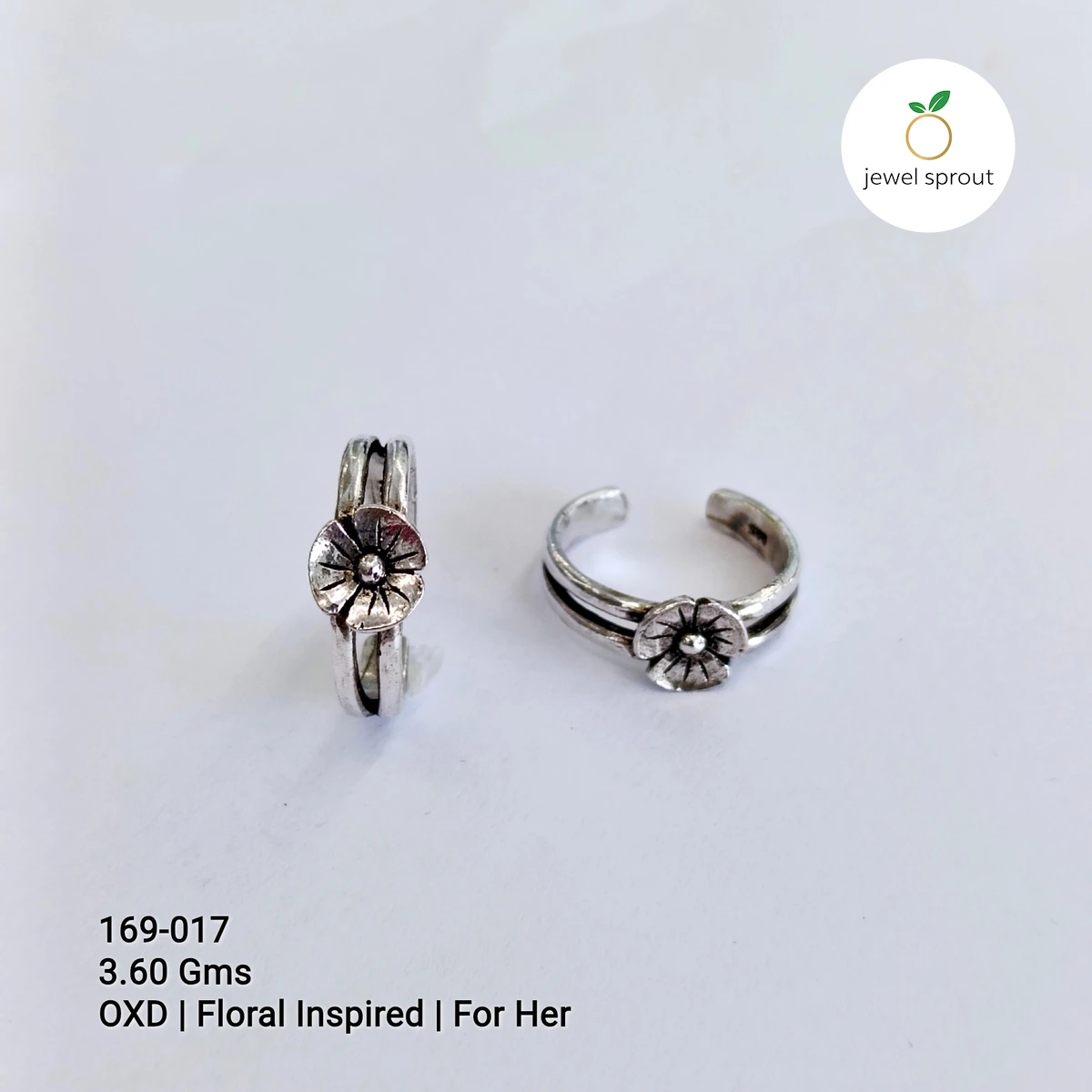 Floral Inspired Oxidized Casting Toe Rings for Her