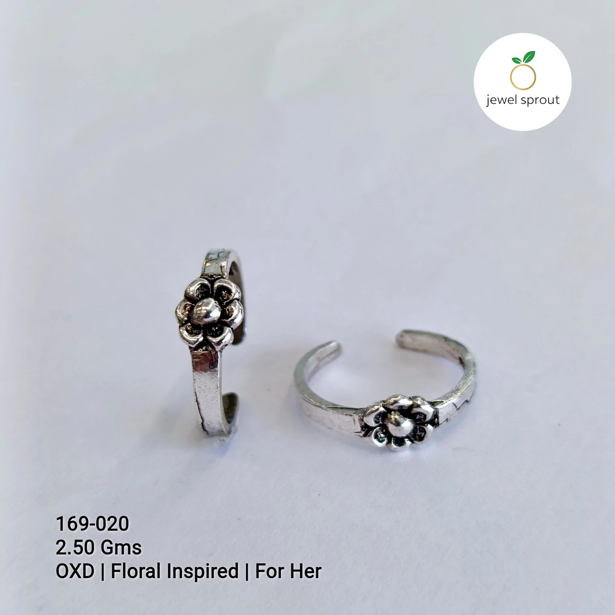 Floral Inspired Oxidized Casting Toe Rings for Her