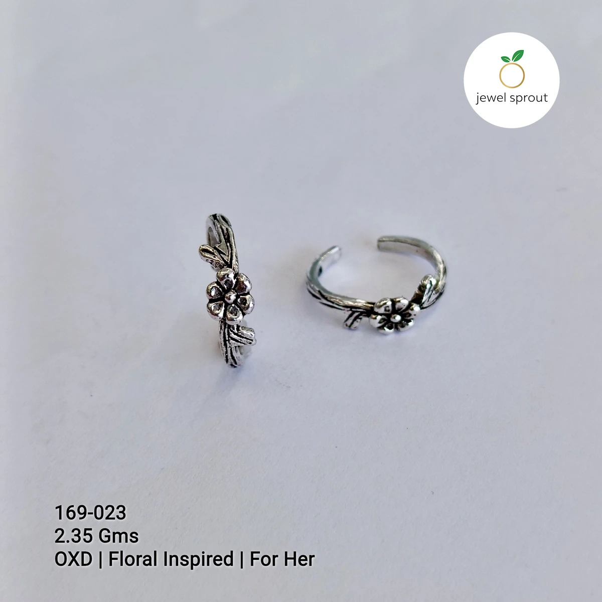 Floral Inspired Oxidized Casting Toe Rings for Her