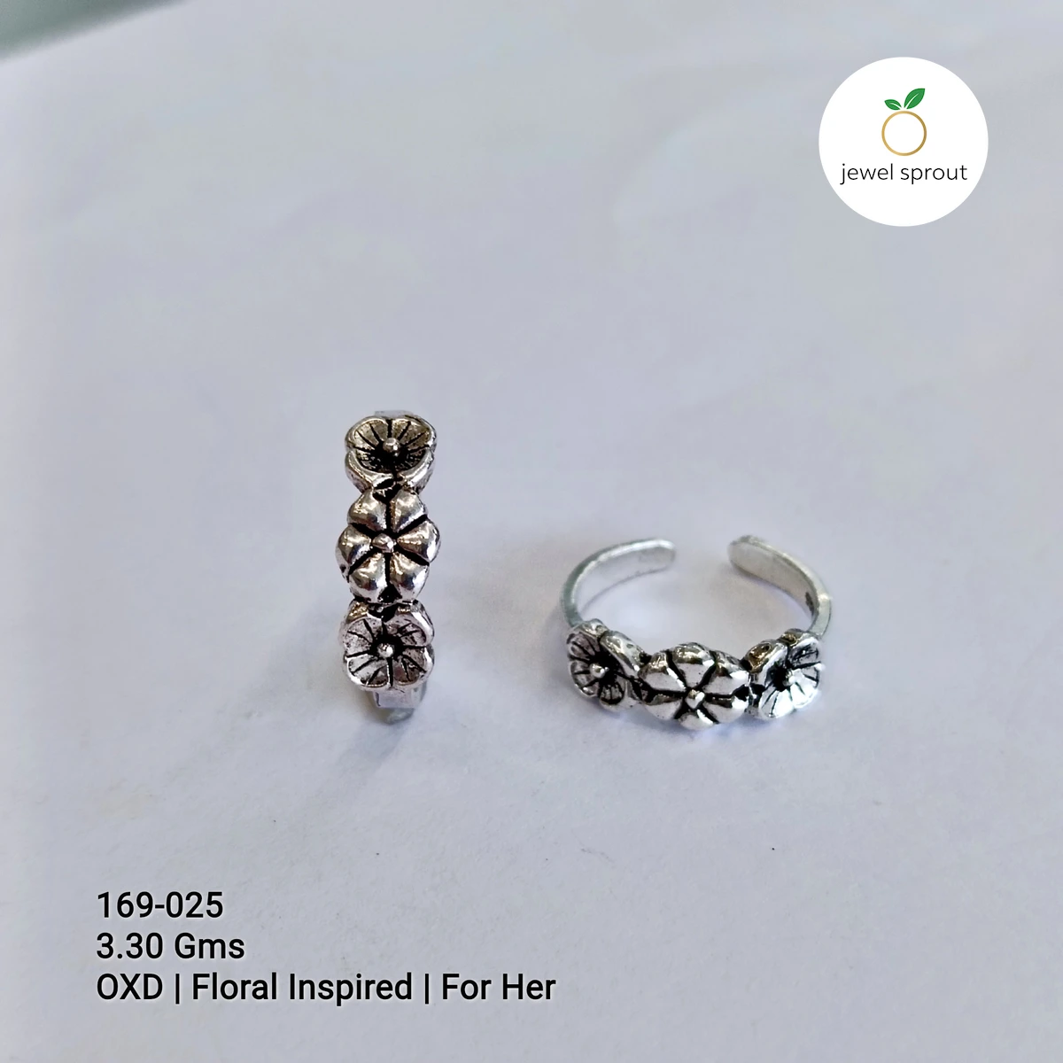 Floral Inspired Oxidized Casting Toe Rings for Her