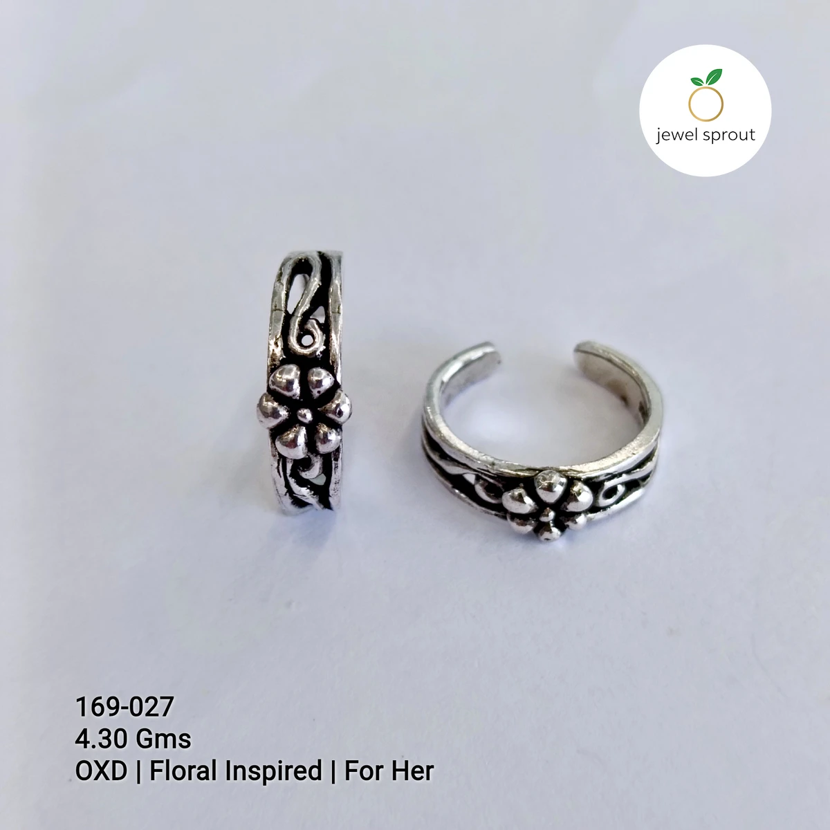 Floral Inspired Oxidized Casting Toe Rings for Her
