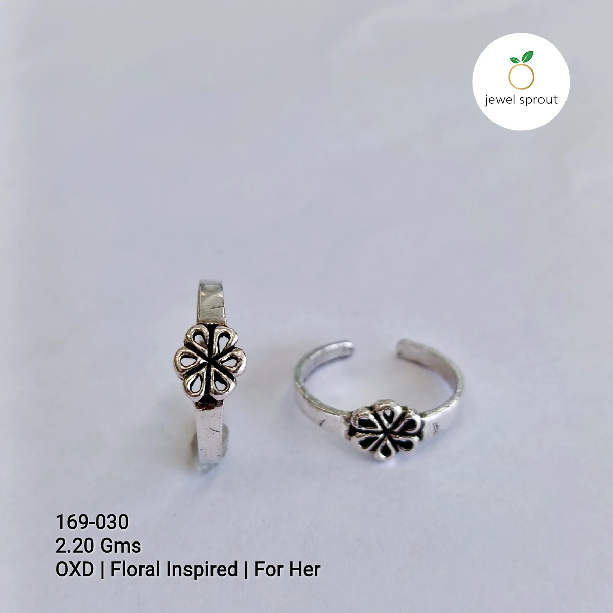 Floral Inspired Oxidized Casting Toe Rings for Her