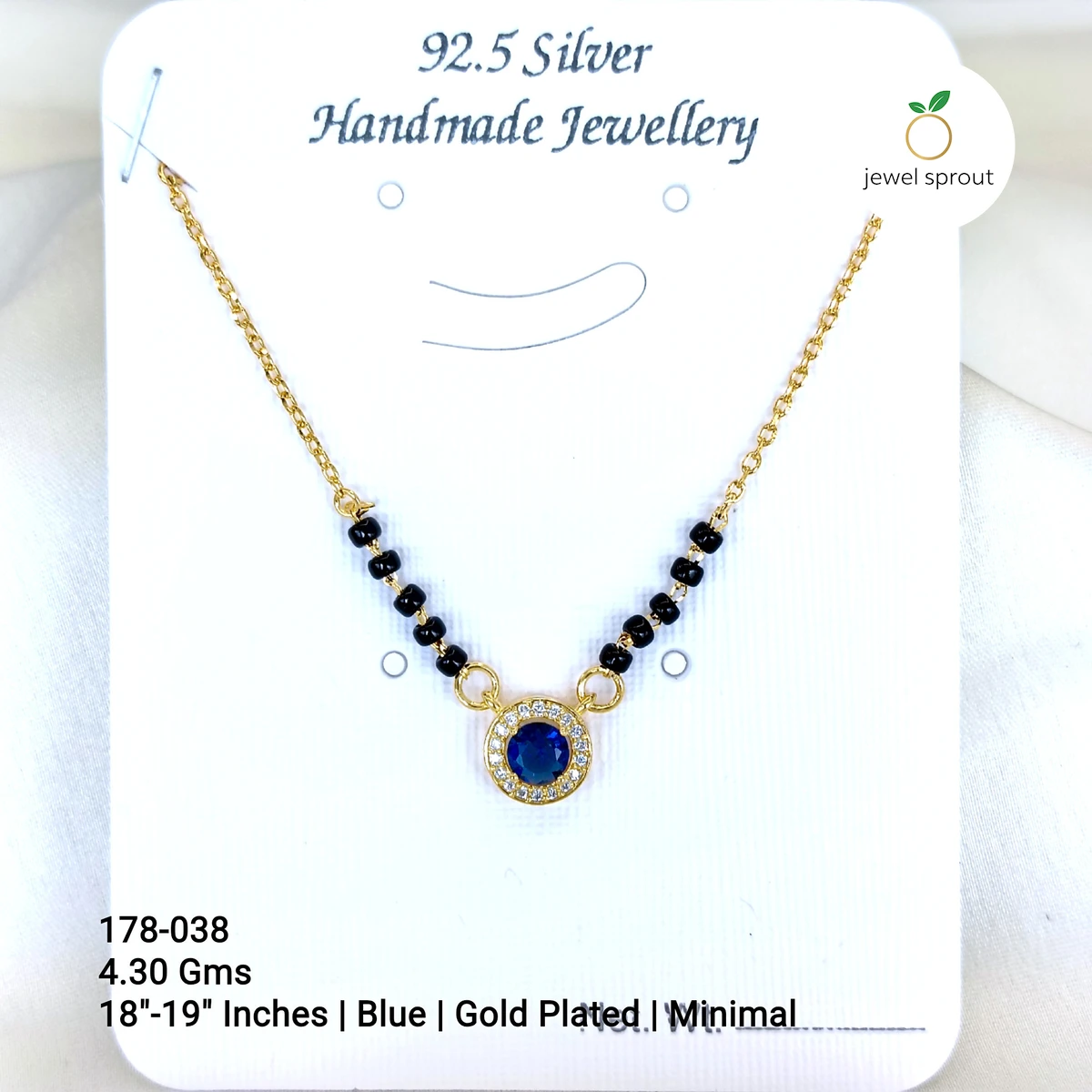 Elegant Gold Plated Solitaire Mangalsutra - Blue, 18"-19"