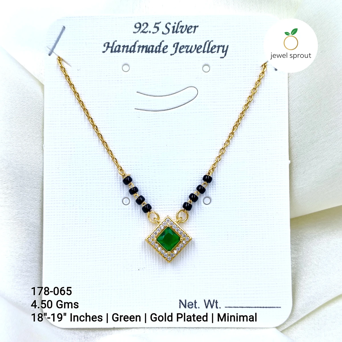 Gold Plated Solitaire Mangalsutra - 18" Green Minimal Design