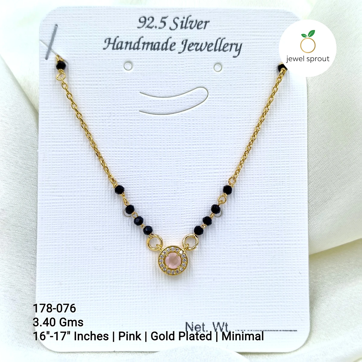 Minimal Gold Plated Solitaire Mangalsutra - 16"-17" Pink