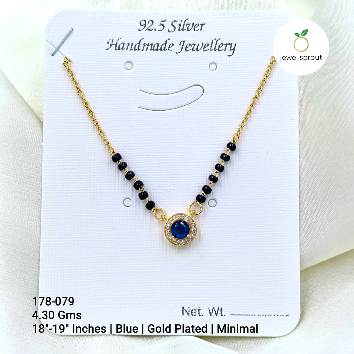 Minimal Gold Plated Solitaire Mangalsutra - 18" Blue