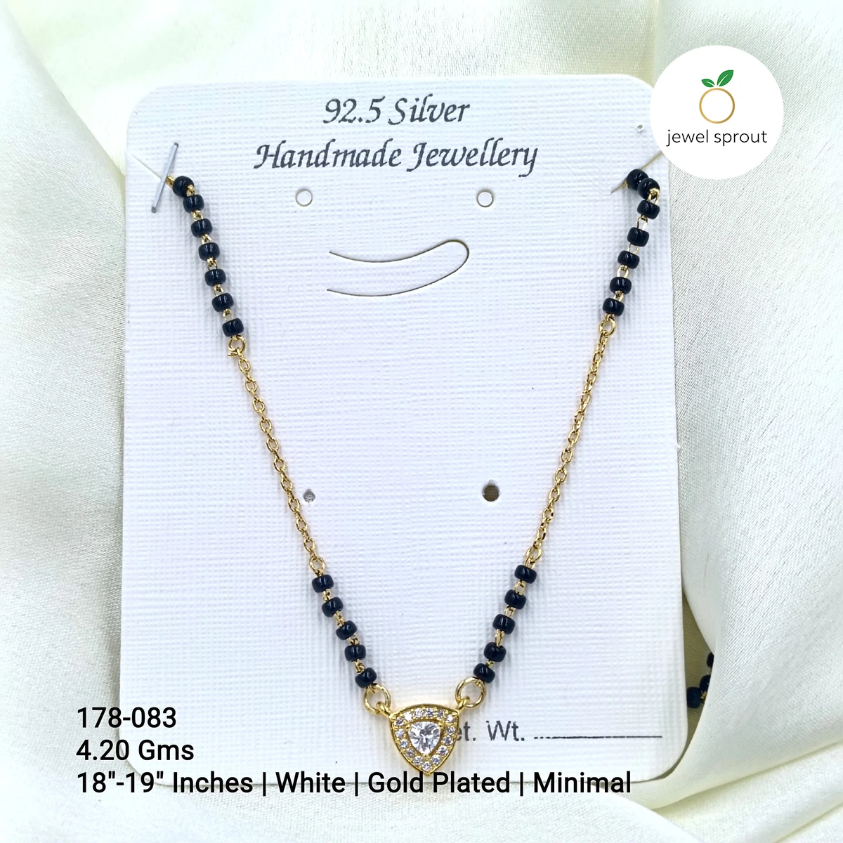 Minimal Gold Plated Solitaire Mangalsutra - 18"-19" White
