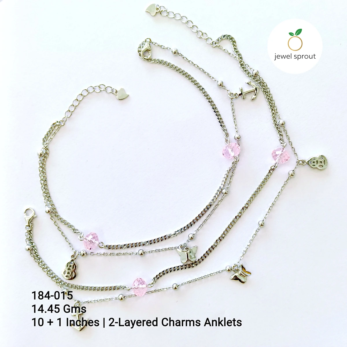 Elegant Fancy Crystal Anklet - 2-Layered Sterling Silver