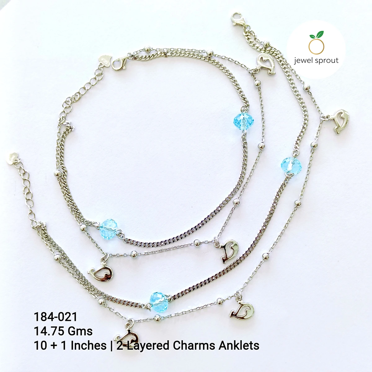 Fancy Crystal 2-Layered Sterling Silver Anklets for Any Occasion