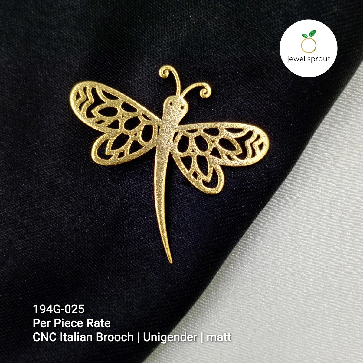 Elegant Italian CNC Gold Brooch - 925 Sterling Silver