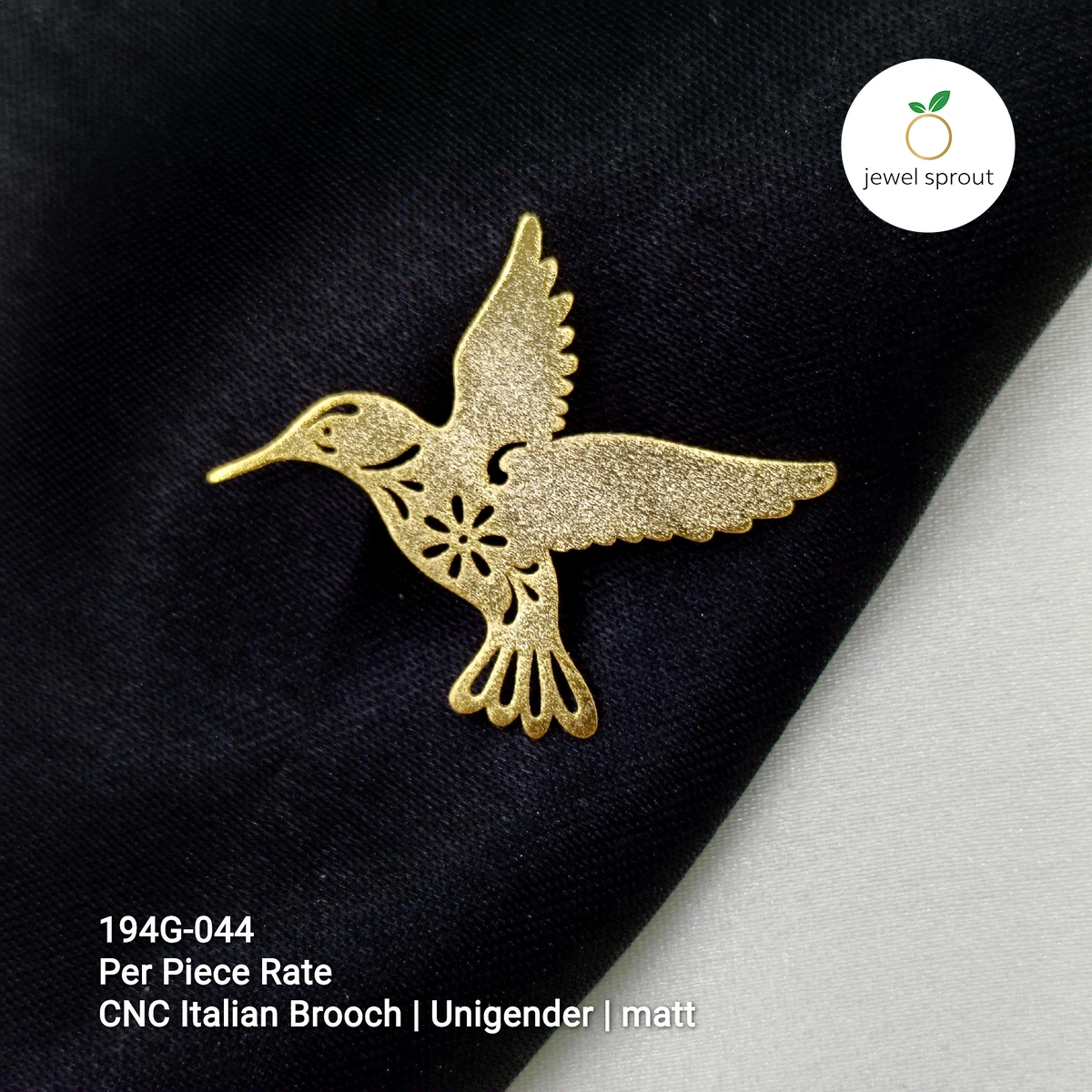 Elegant Italian CNC Gold Brooch - 925 Sterling Silver