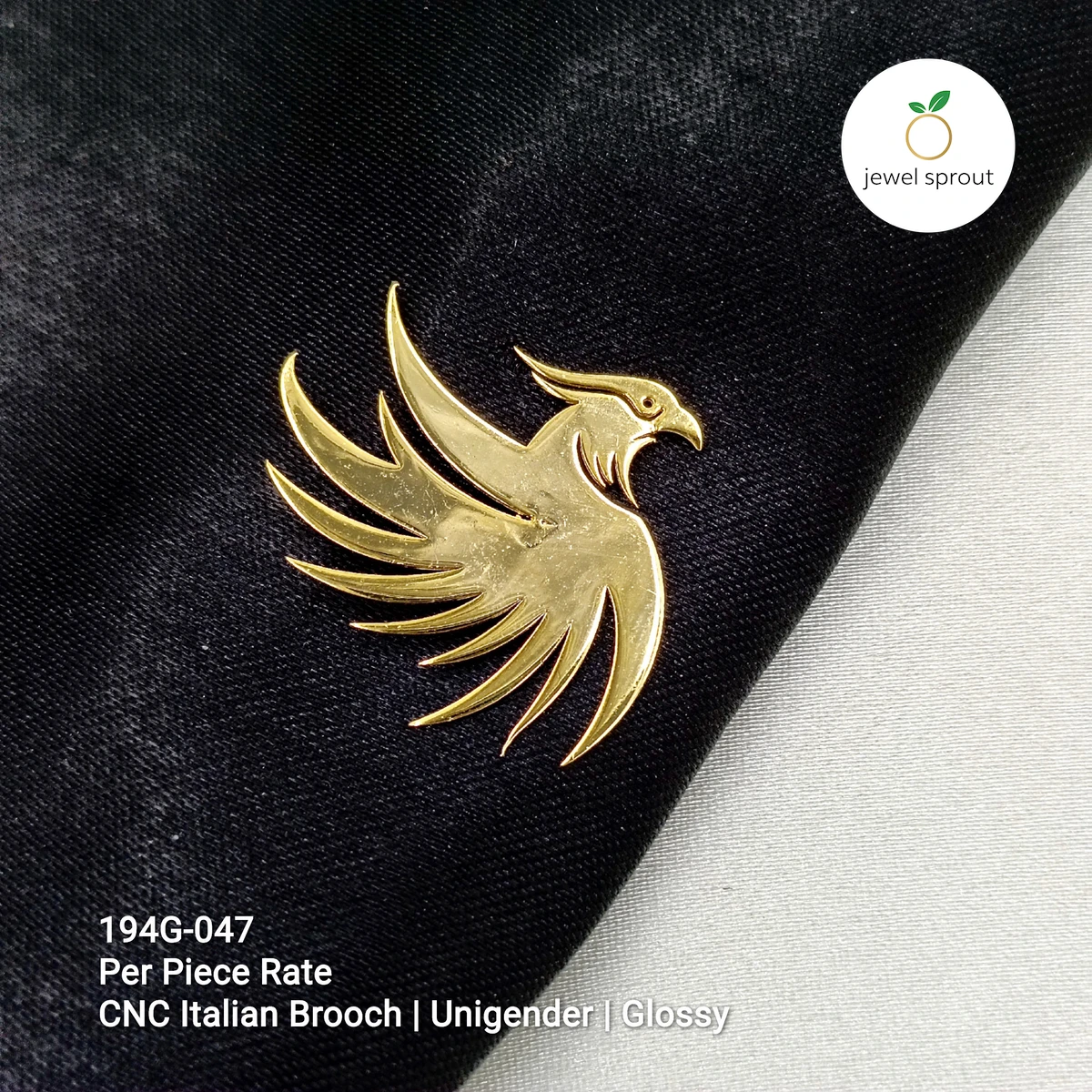 Elegant Italian CNC Gold Brooch - 925 Sterling Silver