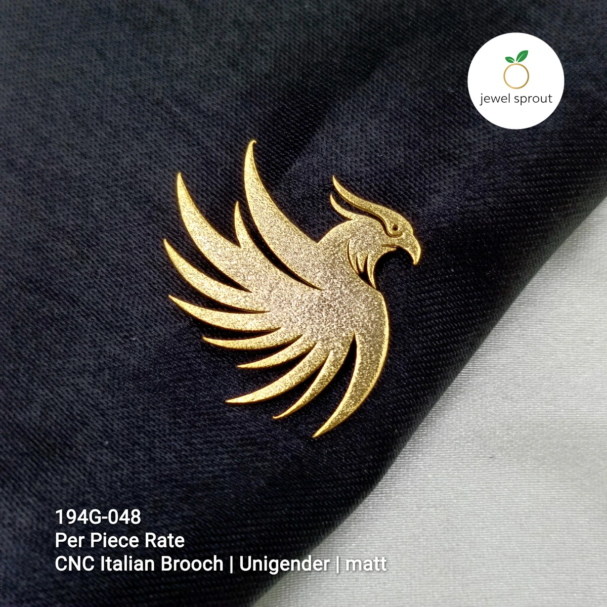 Elegant Italian CNC Gold Brooch - 925 Sterling Silver