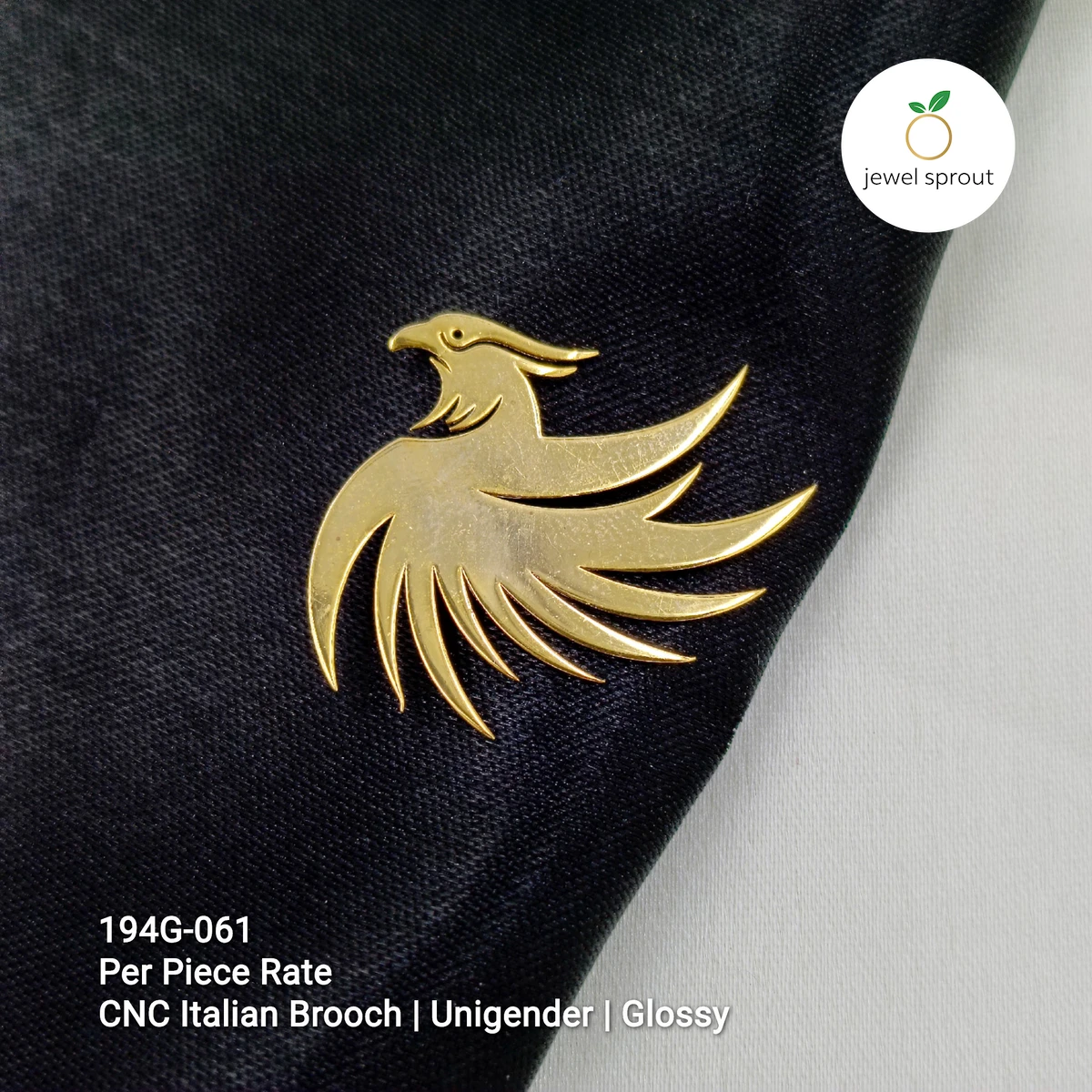 Elegant Italian CNC Gold Brooch - Unisex Glossy Design