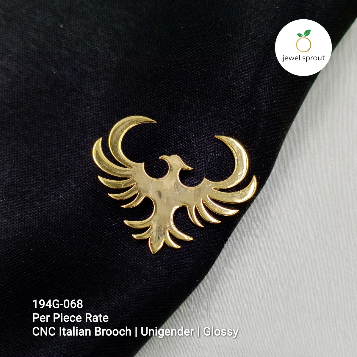 Elegant Italian CNC Gold Brooch - 925 Sterling Silver