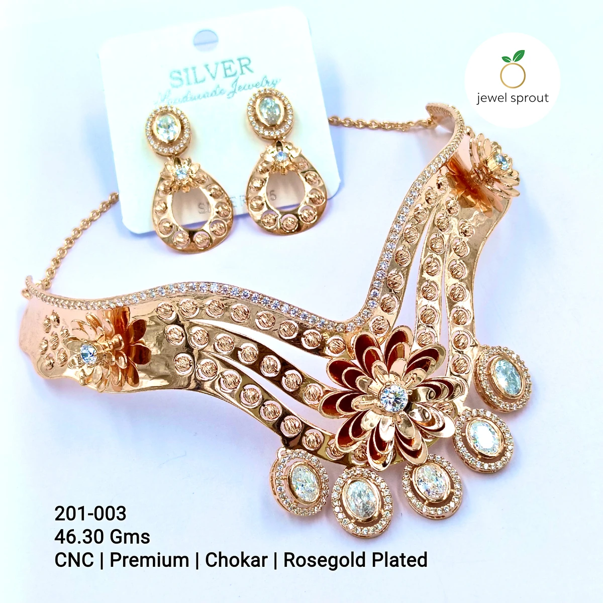 Elegant CNC Chokar Necklace in Premium Rosegold Plated