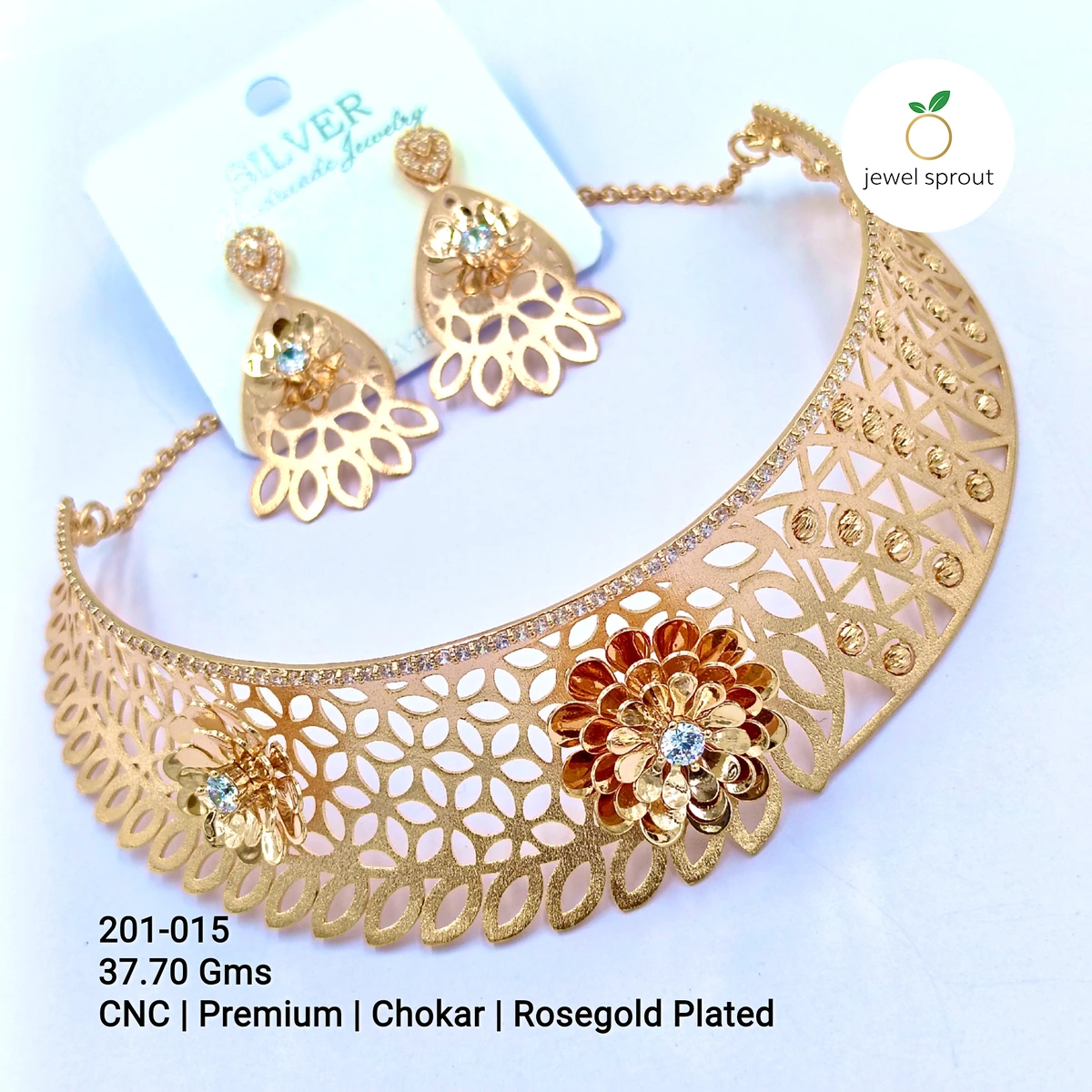 CNC Chokar Necklace in Premium Rosegold Plated 925 Silver