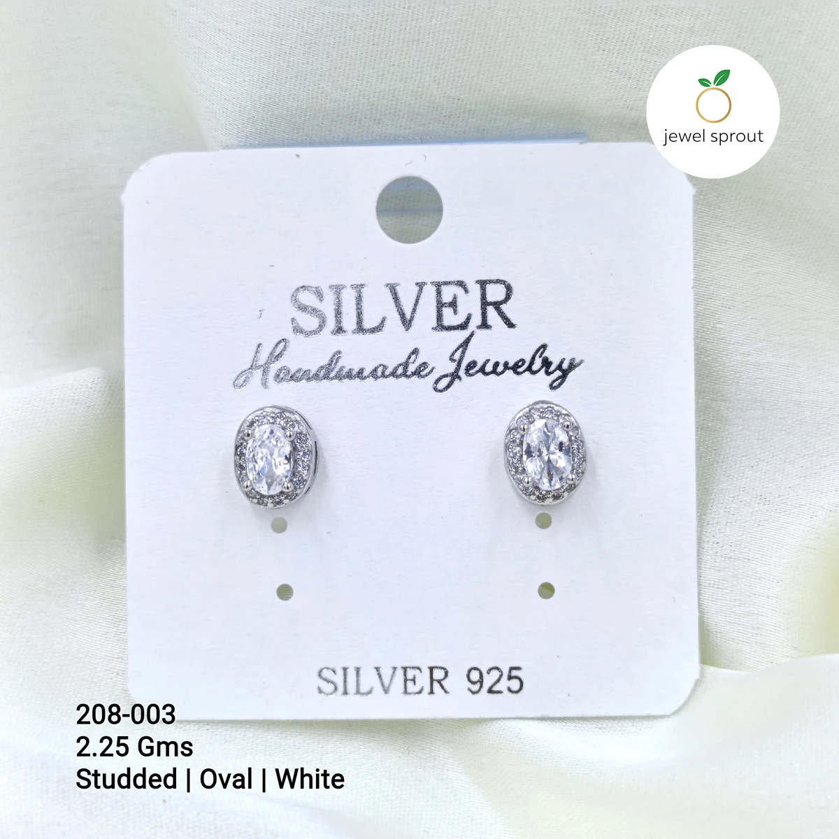 Elegant White Oval Solitaire Shape Stud Earrings