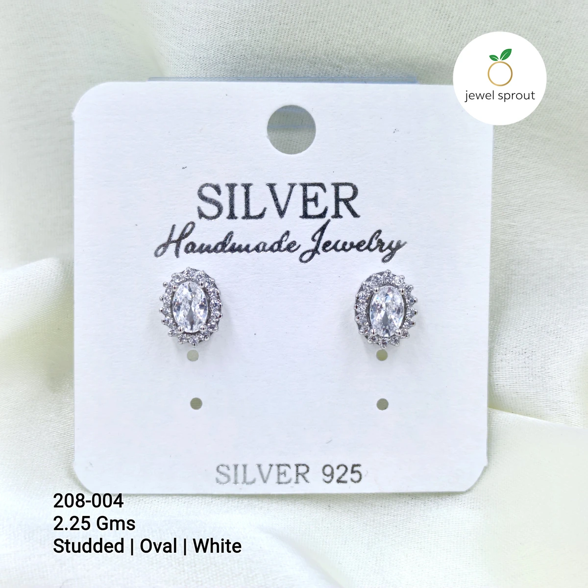 Elegant White Oval Solitaire Shape Earrings in Sterling Silver