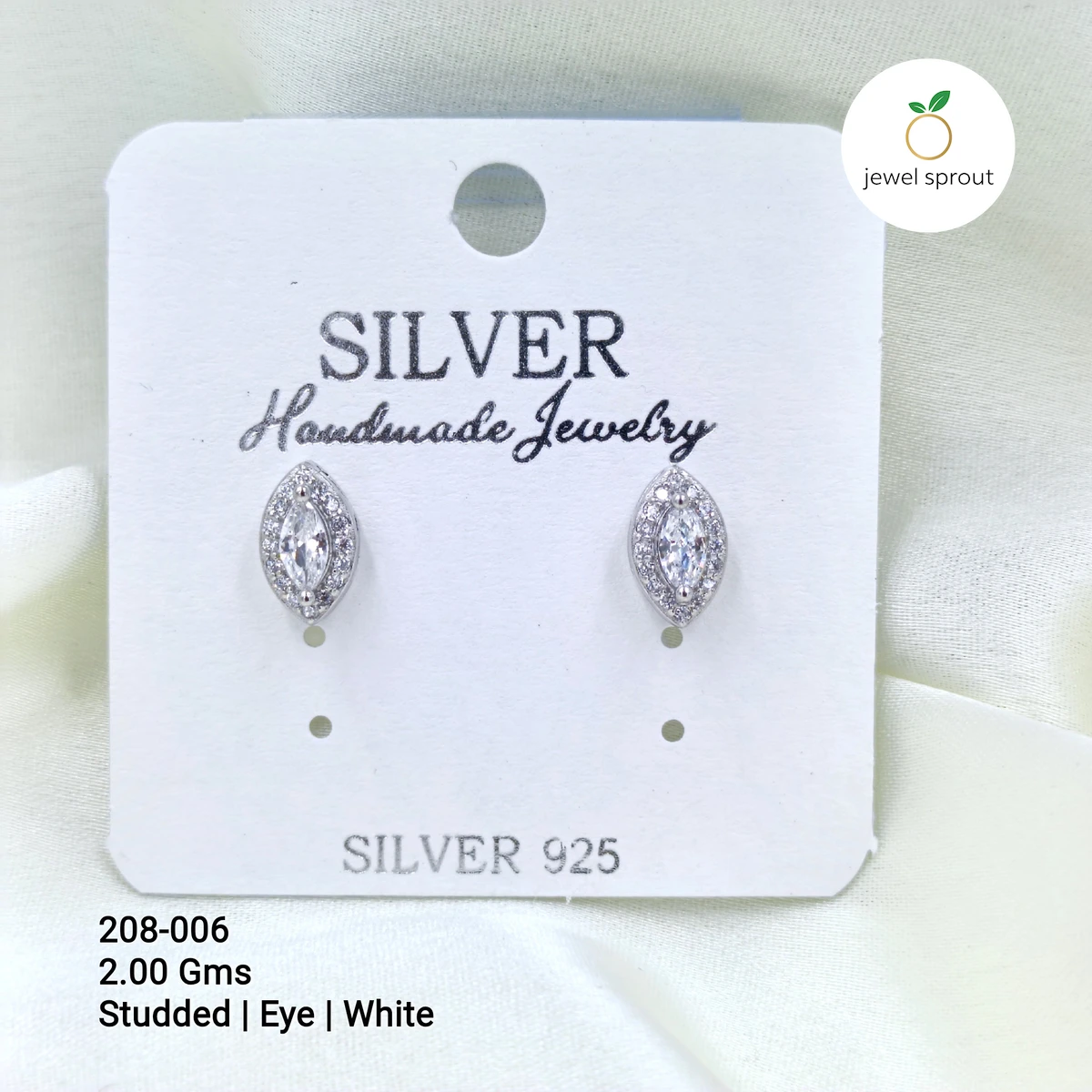Chic White Solitaire Shape Stud Earrings in 925 Sterling Silver
