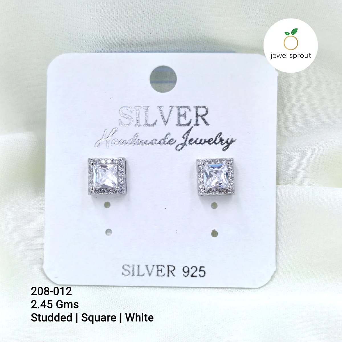 Elegant White Square Solitaire Earrings