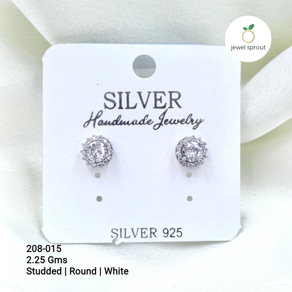 Elegant White Round Solitaire Shape Sterling Silver Earrings