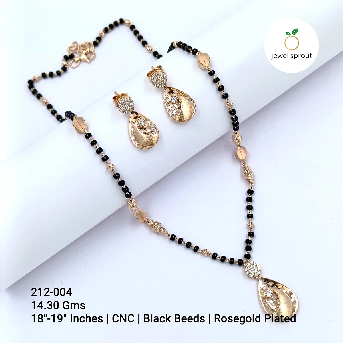 Elegant CNC Mangalsutra RG with Black Beads, 18"-19"