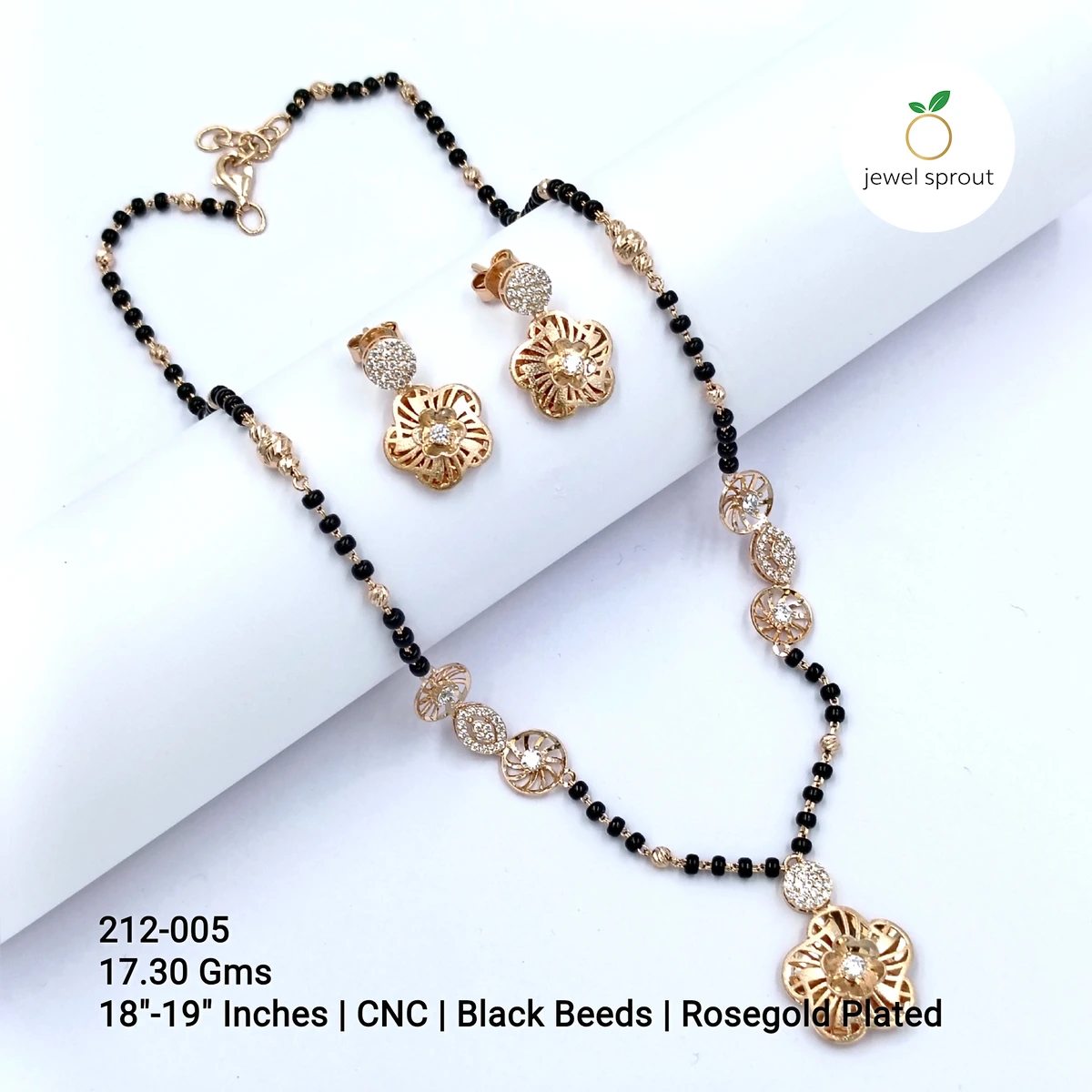 Elegant CNC Mangalsutra with Black Beads & Rosegold Plating